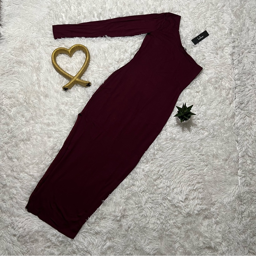 NWT LULUS Number One Babe Plum One-Shoulder Bodycon Midi Dress - Picture 3 of 10